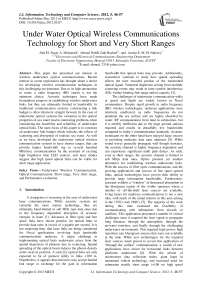 Under Water Optical Wireless Communications Technology for Short and Very Short Ranges