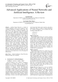 Advanced Applications of Neural Networks and Artificial Intelligence: A Review