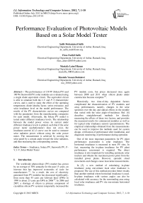 Performance Evaluation of Photovoltaic Models Based on a Solar Model Tester