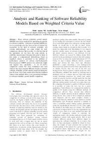 Analysis and Ranking of Software Reliability Models Based on Weighted Criteria Value