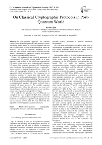 On Classical Cryptographic Protocols in Post-Quantum World