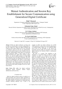 Mutual Authentication and Session Key Establishment for Secure Communication using Generalized Digital Certificate