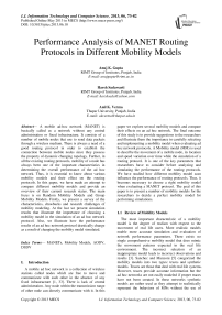 Performance Analysis of MANET Routing Protocols in Different Mobility Models