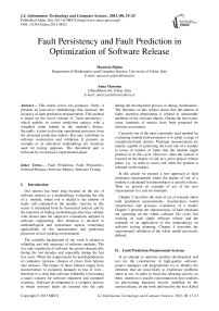 Fault Persistency and Fault Prediction in Optimization of Software Release