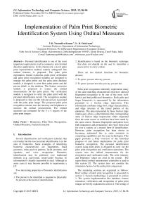 Implementation of Palm Print Biometric Identification System Using Ordinal Measures