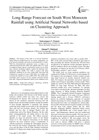 Long Range Forecast on South West Monsoon Rainfall using Artificial Neural Networks based on Clustering Approach