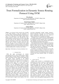 Trust Formulization in Dynamic Source Routing Protocol Using SVM