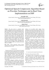 Optimized Speech Compression Algorithm Based on Wavelets Techniques and its Real Time Implementation on DSP