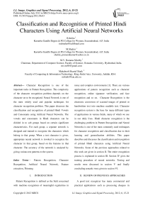 Classification and Recognition of Printed Hindi Characters Using Artificial Neural Networks