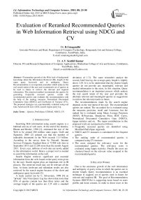 Evaluation of Reranked Recommended Queries in Web Information Retrieval using NDCG and CV