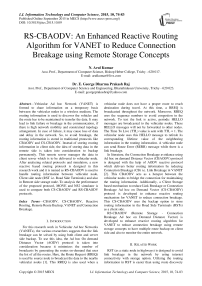 RS-CBAODV: An Enhanced Reactive Routing Algorithm for VANET to Reduce Connection Breakage using Remote Storage Concepts