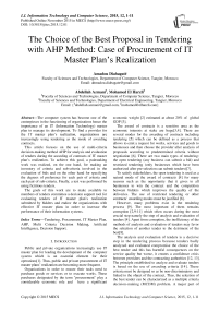 The Choice of the Best Proposal in Tendering with AHP Method: Case of Procurement of IT Master Plan's Realization