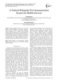 A Turkish Wikipedia Text Summarization System for Mobile Devices