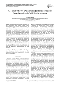 A Taxonomy of Data Management Models in Distributed and Grid Environments