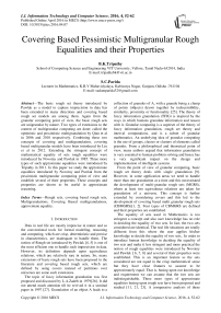 Covering Based Pessimistic Multigranular Rough Equalities and their Properties