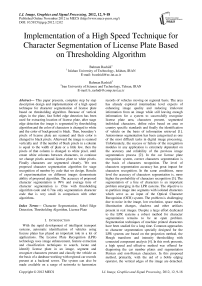 Implementation of a High Speed Technique for Character Segmentation of License Plate Based on Thresholding Algorithm