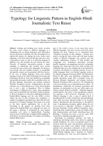 Typology for Linguistic Pattern in English-Hindi Journalistic Text Reuse