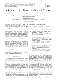 A Survey on Fault Tolerant Multi Agent System