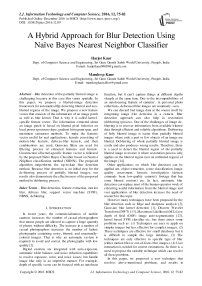 A Hybrid Approach for Blur Detection Using Naïve Bayes Nearest Neighbor Classifier