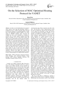 On the Selection of MAC Optimised Routing Protocol for VANET