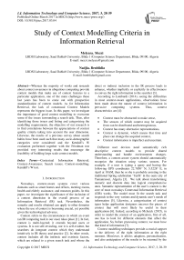 Study of Context Modelling Criteria in Information Retrieval