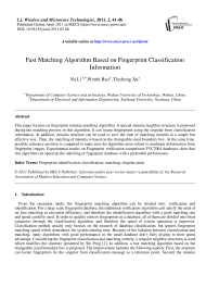Fast Matching Algorithm Based on Fingerprint Classification Information