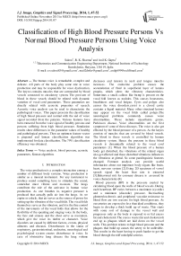 Classification of High Blood Pressure Persons Vs Normal Blood Pressure Persons Using Voice Analysis