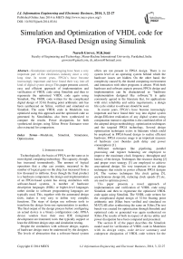 Simulation and Optimization of VHDL code for FPGA-Based Design using Simulink