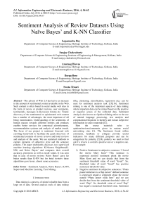Sentiment Analysis of Review Datasets Using Naïve Bayes' and K-NN Classifier