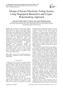 Design of Secure Electronic Voting System Using Fingerprint Biometrics and Crypto-Watermarking Approach