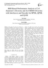 BER Based Performance Analysis of 2x1 Alamouti's Diversity and 4x4 MIMO Diversity with Interleaver and Encoder for BPSK, QPSK and QAM