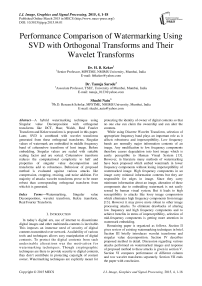 Performance Comparison of Watermarking Using SVD with Orthogonal Transforms and Their Wavelet Transforms