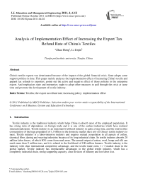 Analysis of Implementation Effect of Increasing the Export Tax Refund Rate of China's Textiles