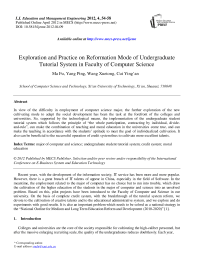 Exploration and Practice on Reformation Mode of Undergraduate Tutorial System in Faculty of Computer Science