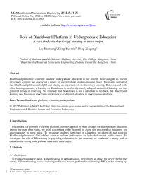 Role of Blackboard Platform in Undergraduate Education A case study on physiology learning in nurse major