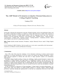 The AHP Model of Evaluation on Quality-Oriented Education in College English Teaching