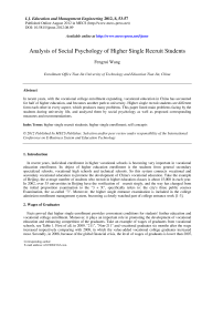 Analysis of Social Psychology of Higher Single Recruit Students
