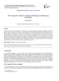 The Linguistic Analysis of Sound Ambiguity and Meaning Ambiguity