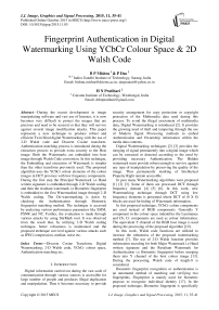 Fingerprint Authentication in Digital Watermarking Using YCbCr Colour Space & 2D Walsh Code