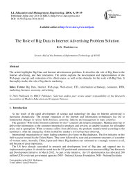 The Role of Big Data in Internet Advertising Problem Solution