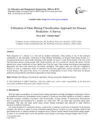 Utilization of Data Mining Classification Approach for Disease Prediction: A Survey