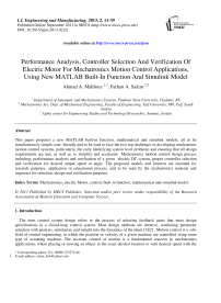 Performance Analysis, Controller Selection And Verification Of Electric Motor For Mechatronics Motion Control Applications, Using New MATLAB Built-In Function And Simulink Model