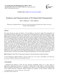 Synthesis and Characterization of Ni Doped ZnO Nanoparticles