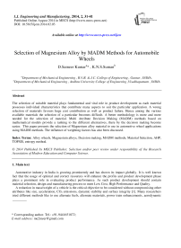 Selection of Magnesium Alloy by MADM Methods for Automobile Wheels