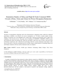 Simulation Studies of Silica and High K Oxide Contained MOS Circuits (45nm, 32nm and 22nm) for Power Dissipation Reduction