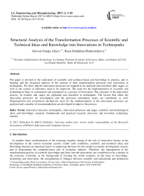 Structural Analysis of the Transformation Processes of Scientific and Technical Ideas and Knowledge into Innovations in Technoparks