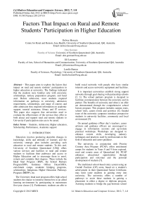 Factors that Impact on Rural and Remote Students’ Participation in Higher Education