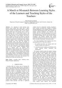 A Match or Mismatch Between Learning Styles of the Learners and Teaching Styles of the Teachers