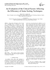 An Evaluation of the Critical Factors Affecting the Efficiency of Some Sorting Techniques