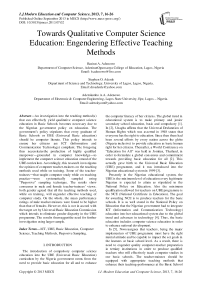 Towards Qualitative Computer Science Education: Engendering Effective Teaching Methods